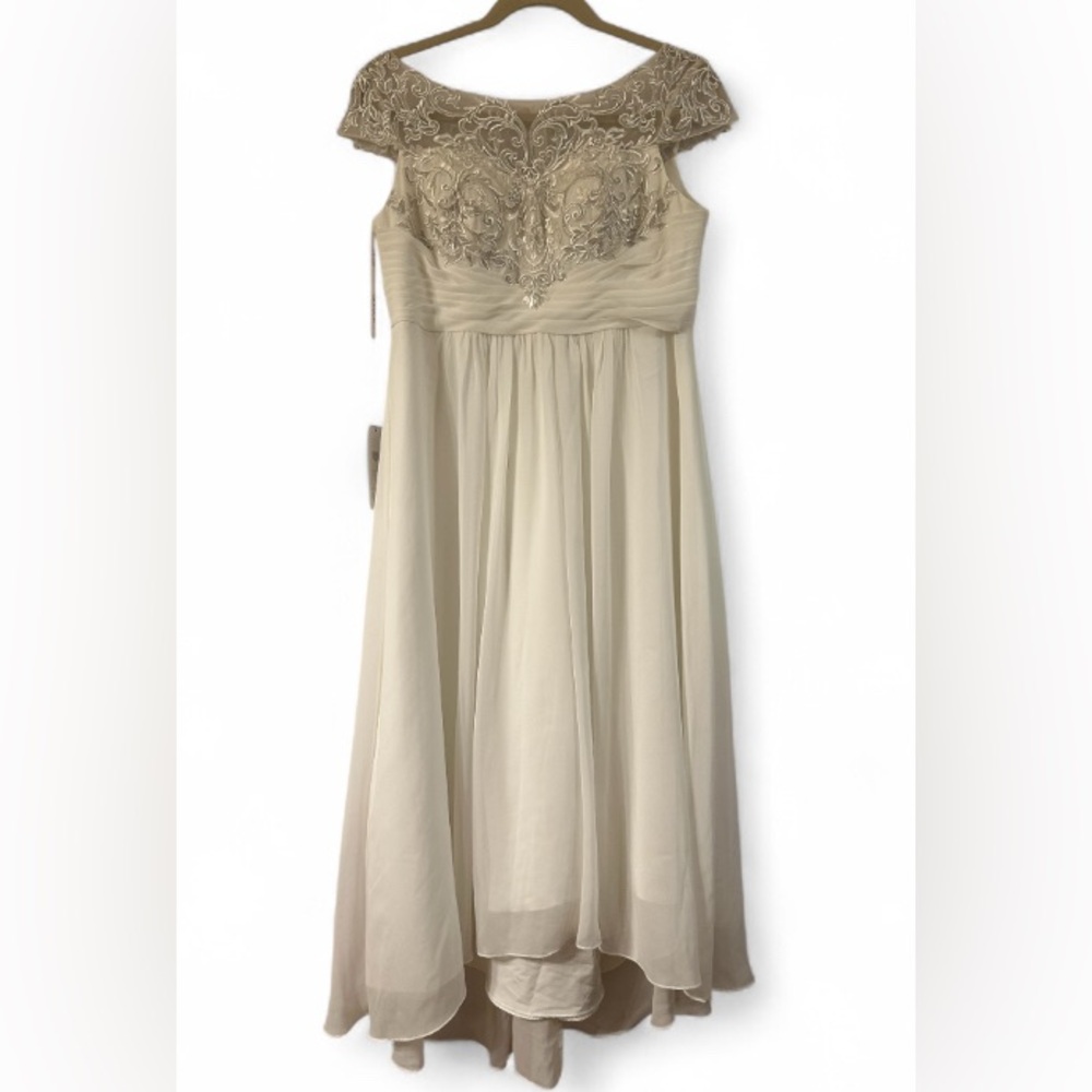 Chic Cream Embroidered High-Low Dress